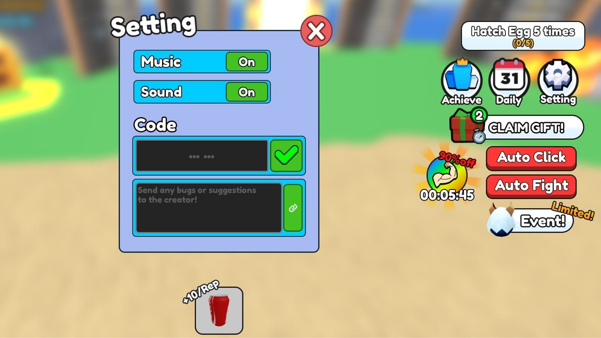 Redeem codes in Workout To Impress Girls (Image via Roblox)
